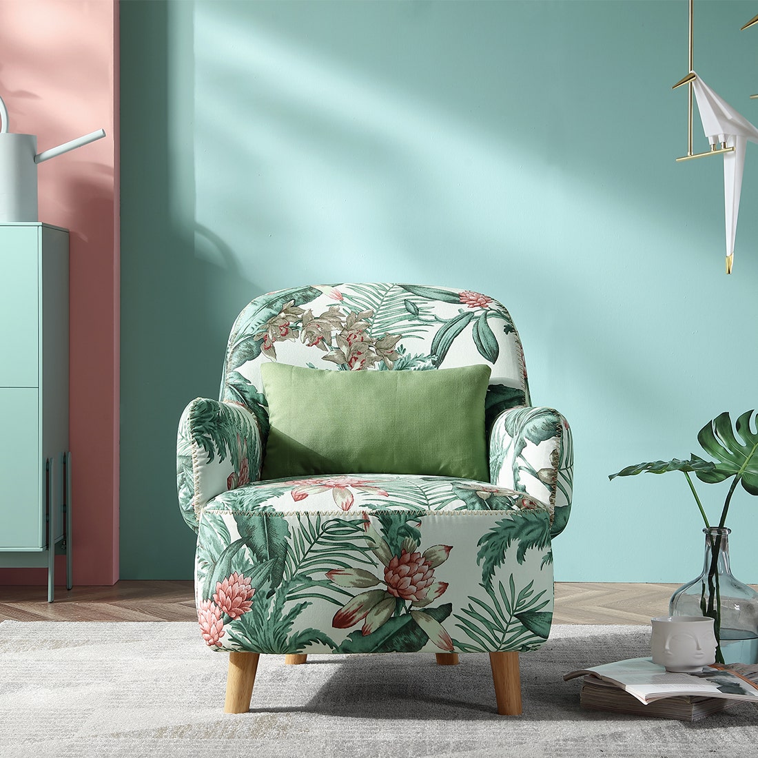 ARMCHAIR รุ่น LILYCHO ลายใบไม้ สีเขียว3