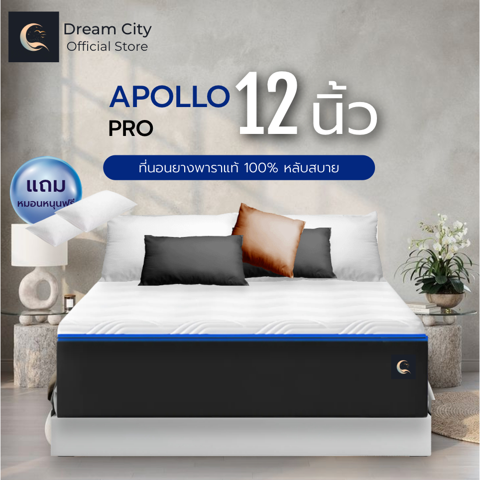 Dreamcity [แพ็คใส่กล่อง] ที่นอนยางพาราแท้ รุ่น Apollo หนา 12 นิ้ว หนาแน่น รองรับสรีระ นอนสบาย ขนาด 6 ฟุต 01