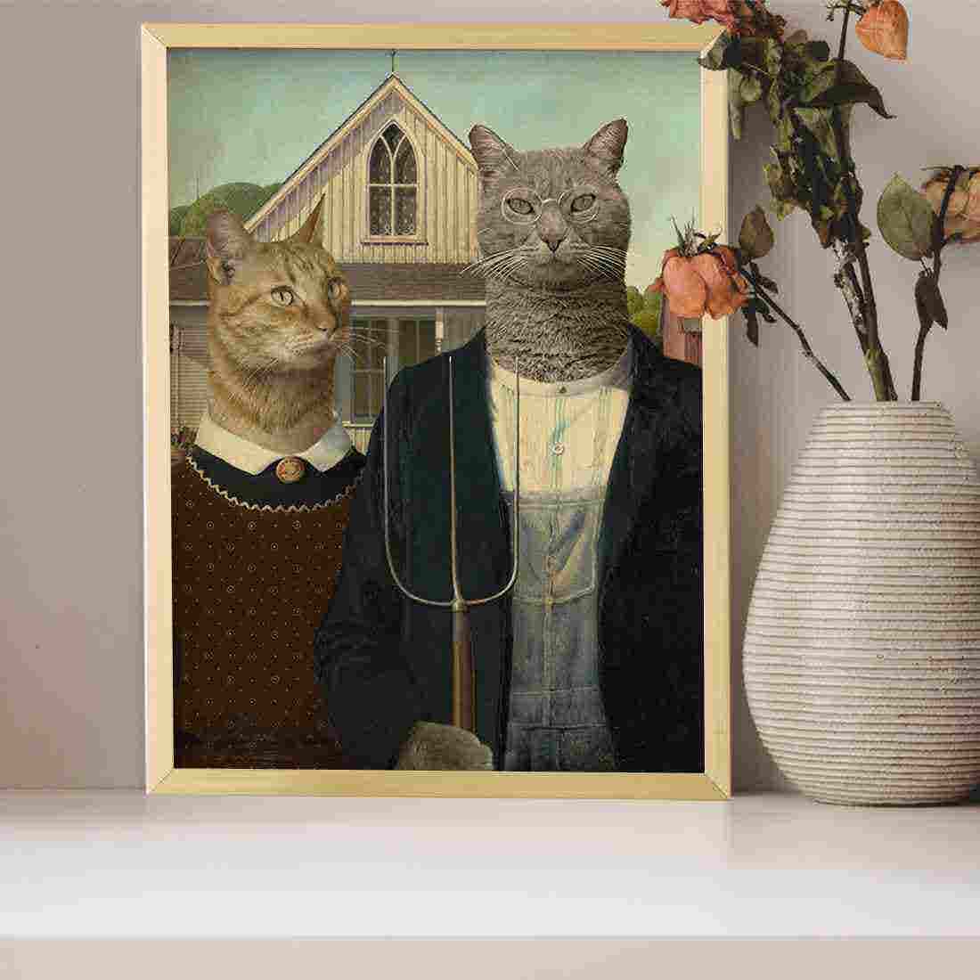 รูปพร้อมกรอบ DoseArt รุ่น American Gothic Cats 20x25 cm