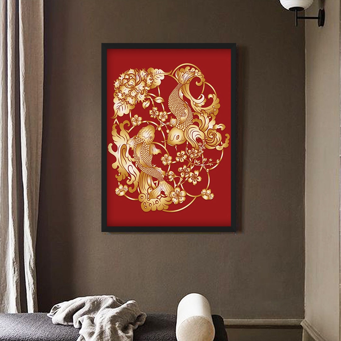 รูปพร้อมกรอบ DoseArt รุ่น Two Koi Red and Gold 45x60 cm (48x63 cm รวมกรอบ) สีแดง2