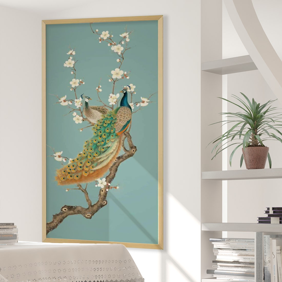 รูปพร้อมกรอบ DoseArt รุ่น Peacocks with Ocean Blue 180x90 cm