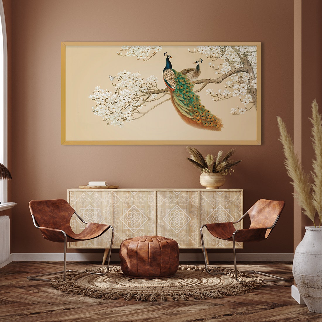 รูปพร้อมกรอบ DoseArt รุ่น Peacocks and Sunset Panorama 90x180 cm