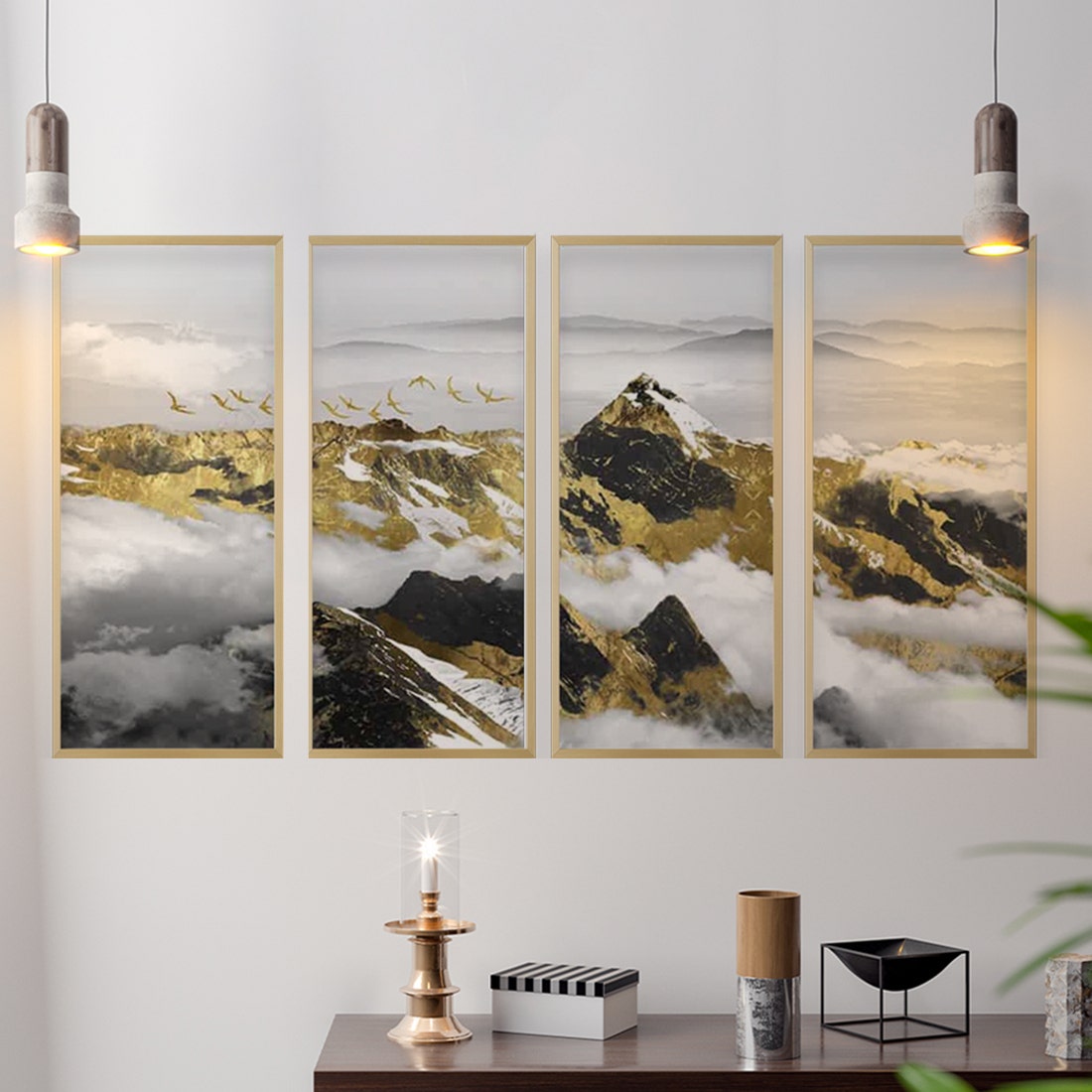 รูปพร้อมกรอบ DoseArt รุ่น Greater Gold 40x80 cm/ชิ้น (43x83 cm รวมกรอบ) SET 4 PCS.