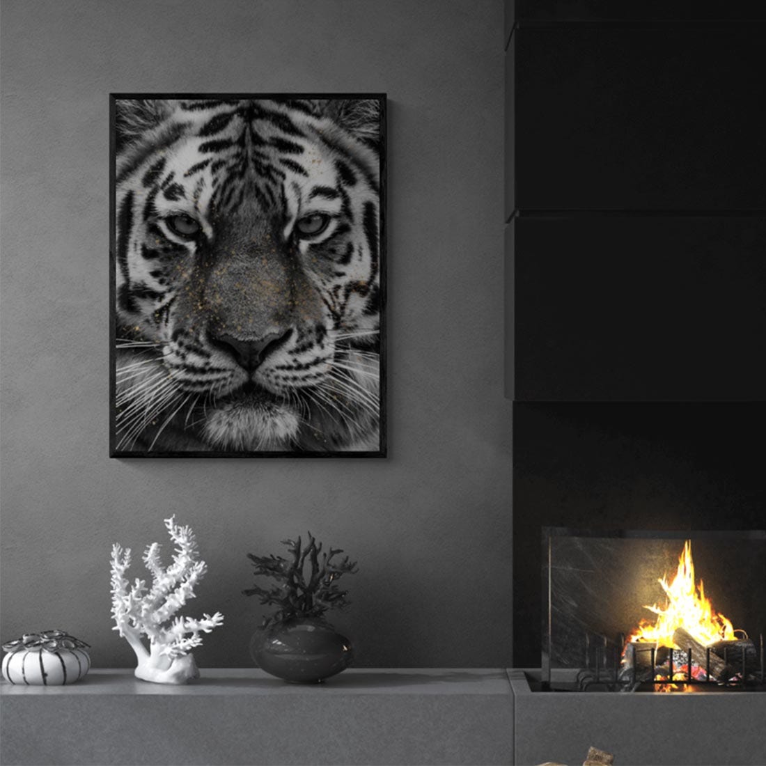 รูปพร้อมกรอบ DoseArt รุ่น Tiger Face 60x75 cm กรอบดำ