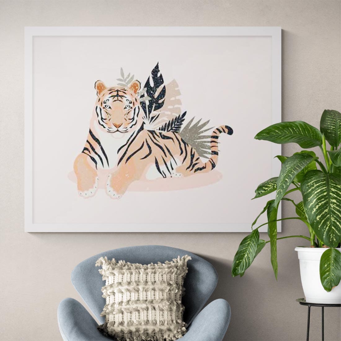 รูปพร้อมกรอบ DoseArt รุ่น Tiger Boho 100x75 cm กรอบขาว