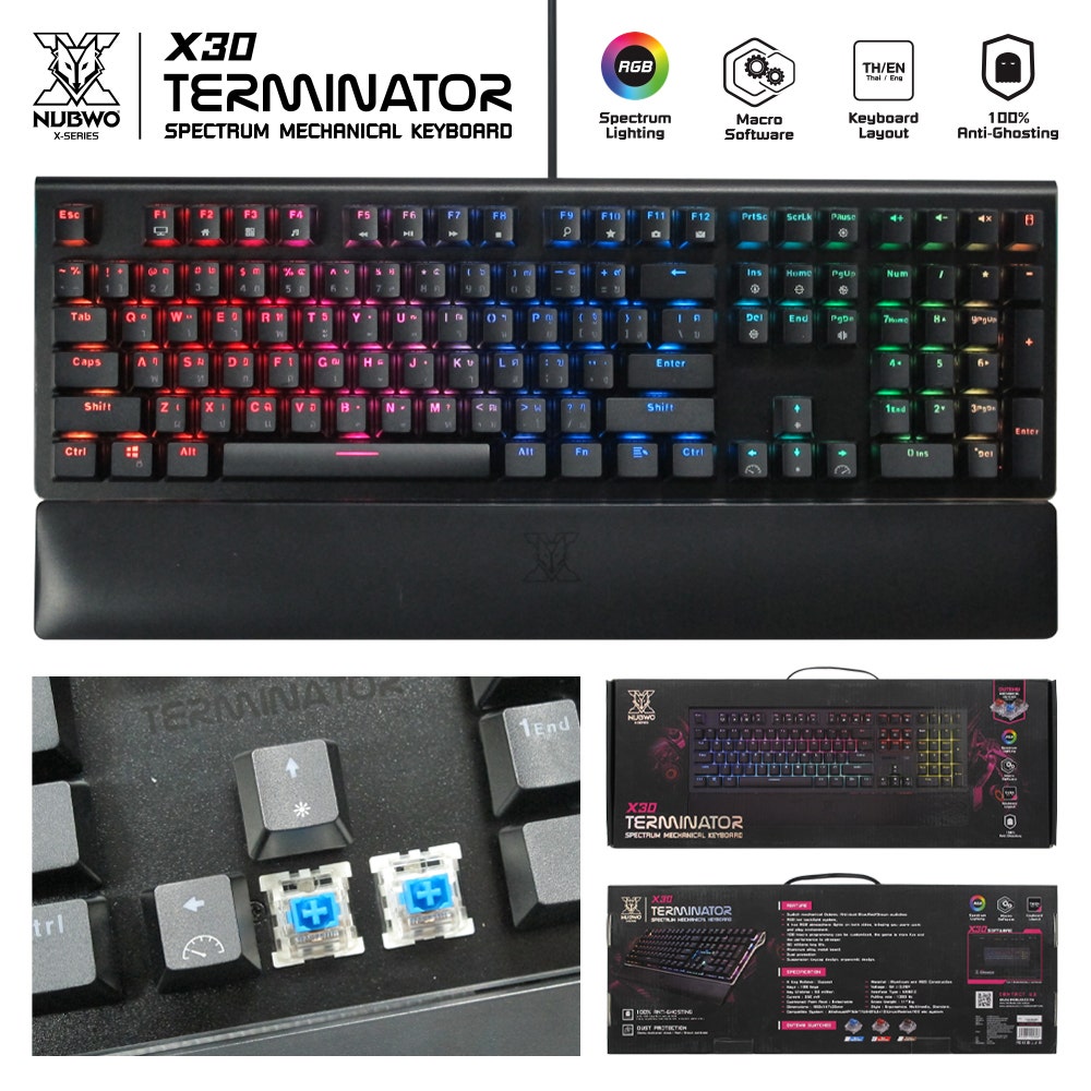 NUBWO คีย์บอร์ด USB KEYBOARD 'TERMINATOR' x30 White (Red SW)-1