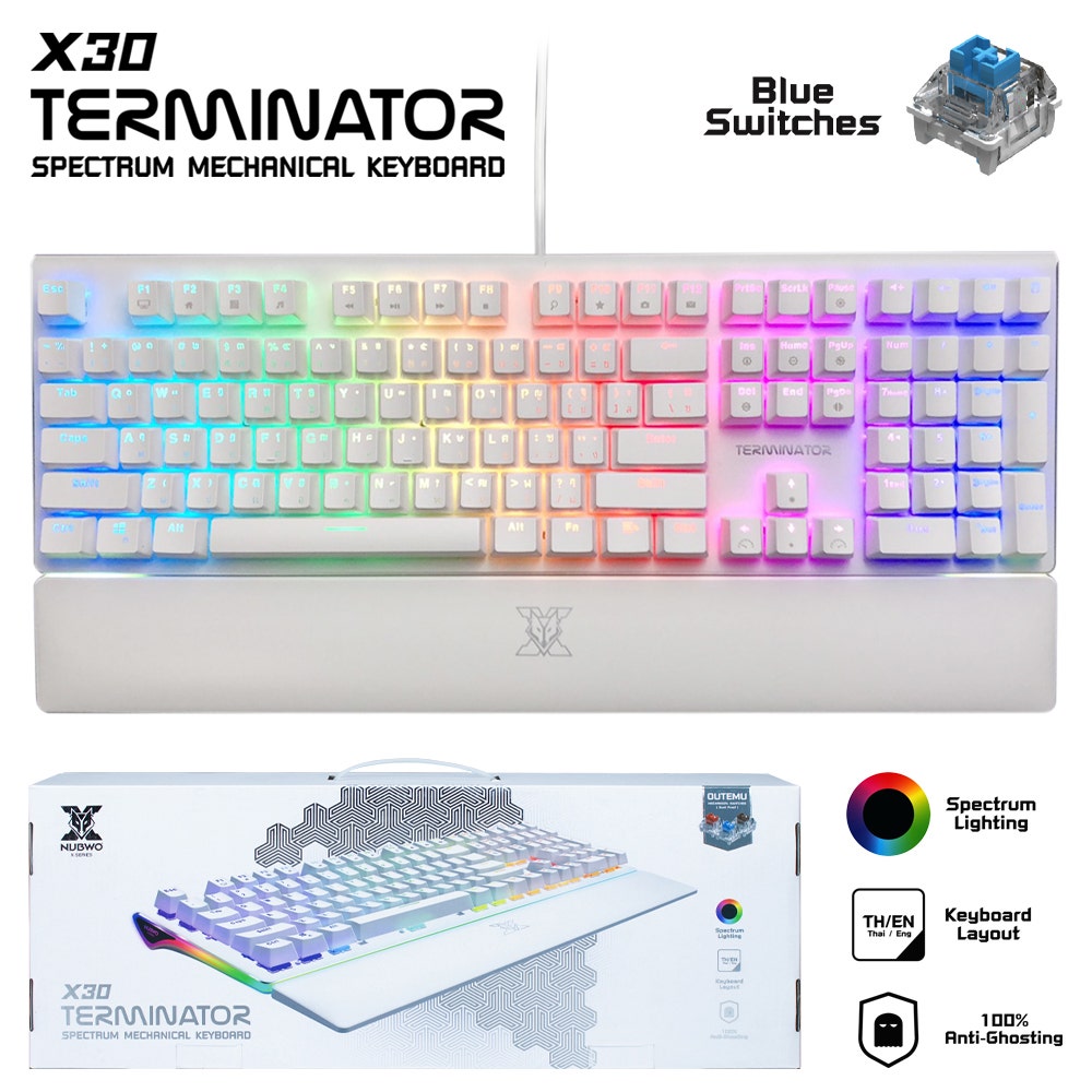 NUBWO คีย์บอร์ด USB KEYBOARD 'TERMINATOR' x30 White (Blue SW)