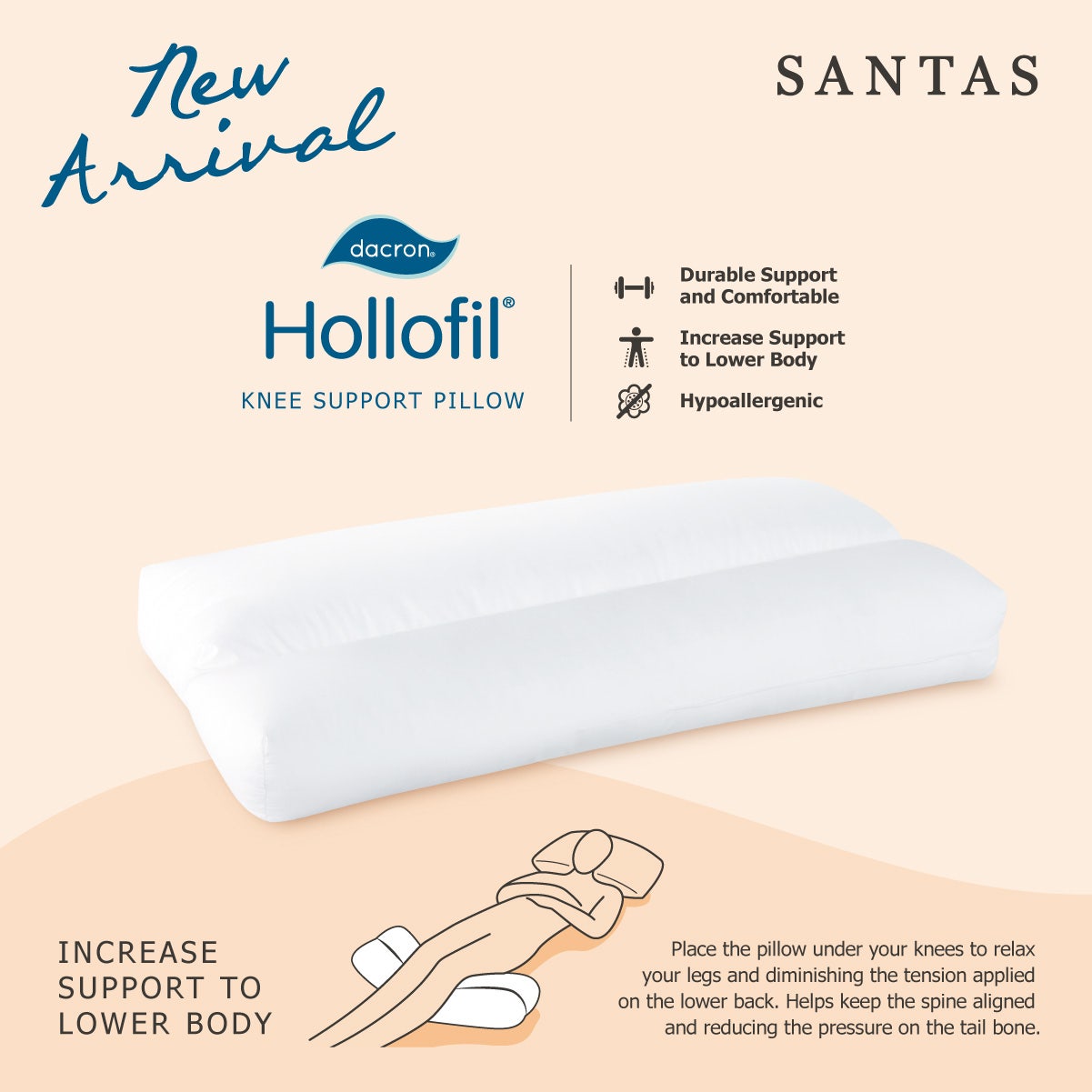 SANTAS หมอนรองเข่า รุ่น HOLLOFIL ขนาด 12x26x3.5 นิ้ว พร้อมปลอกหมอนในแพ็ค คละลาย 02