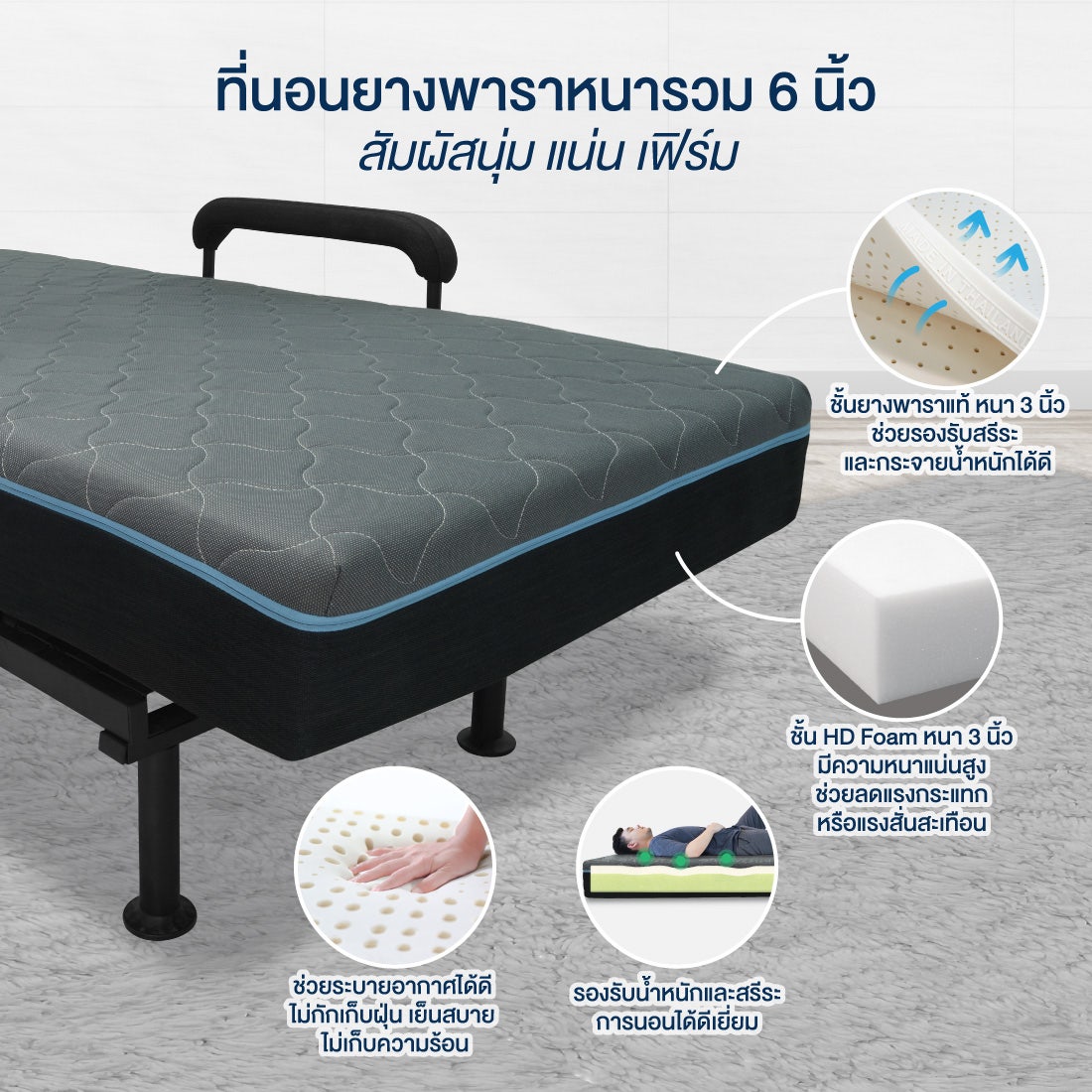 Sleep Latex + Sleep to stand เตียงรีโมทย์ปรับระดับ+พร้อมที่นอนยางพารา ขนาด 3.5 ฟุตแถมผ้าห่มไส้ยางยางพาราผ้าCotton 100%-1