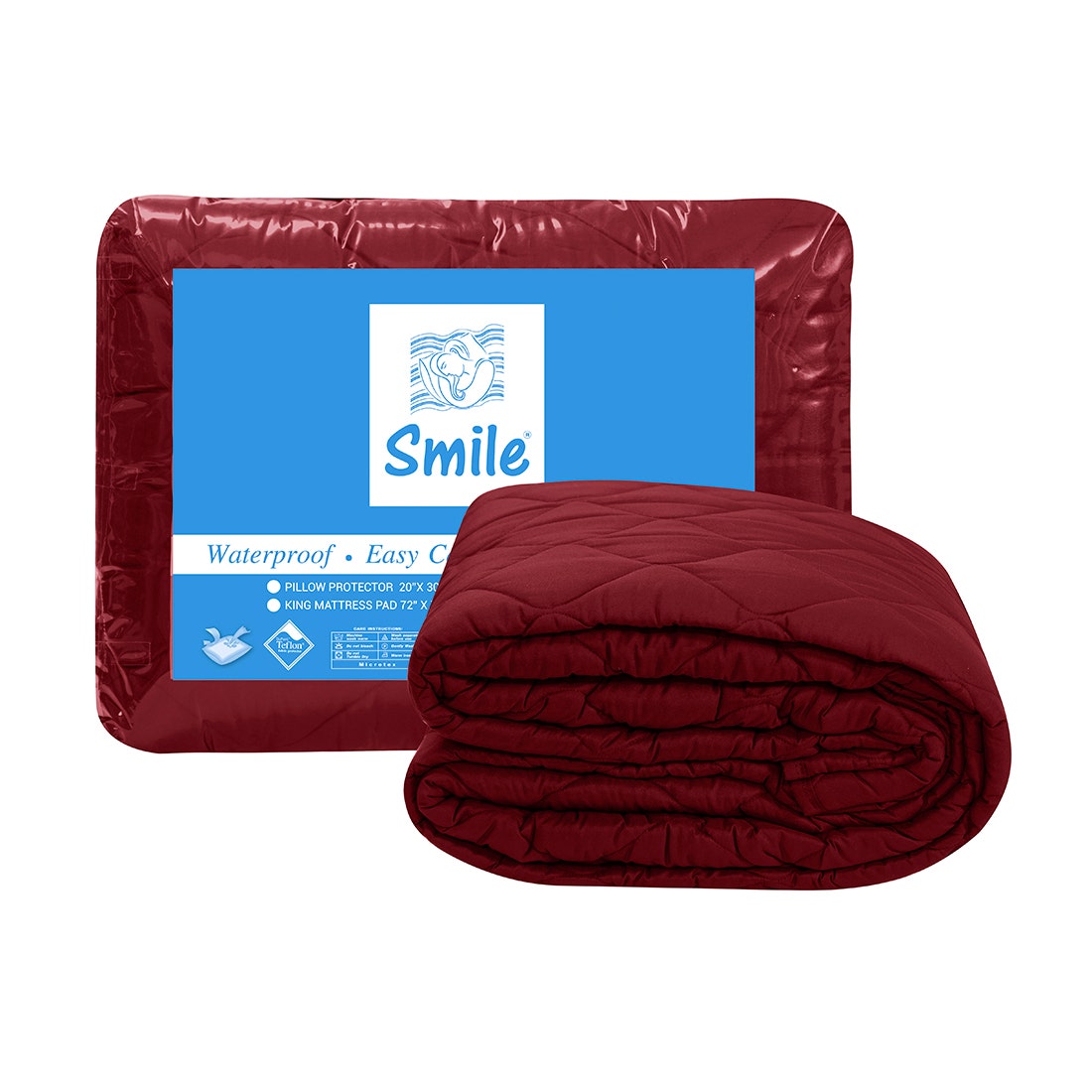 ผ้ารองกันเปื้อน QUEEN SIZE PICASSO รัดมุมเต็มตัว SMILE สี DARK RED