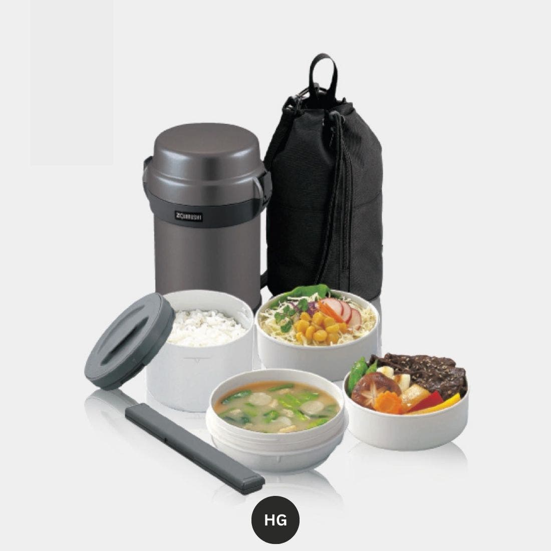 Zojirushi Lunch Jars ปิ่นโตอาหารสุญญากาศ เก็บความร้อน รุ่น SL-JAF14 (HG) สีเทาดำ