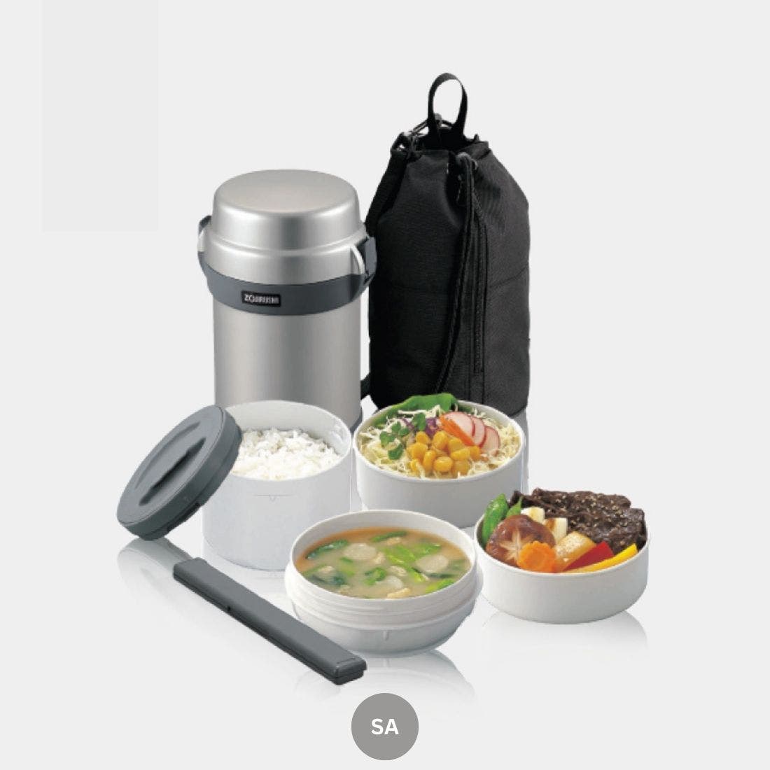 Zojirushi Lunch Jars ปิ่นโตอาหารสุญญากาศ เก็บความร้อน รุ่น SL-JAF14 (SA) สีบอร์นเงิน