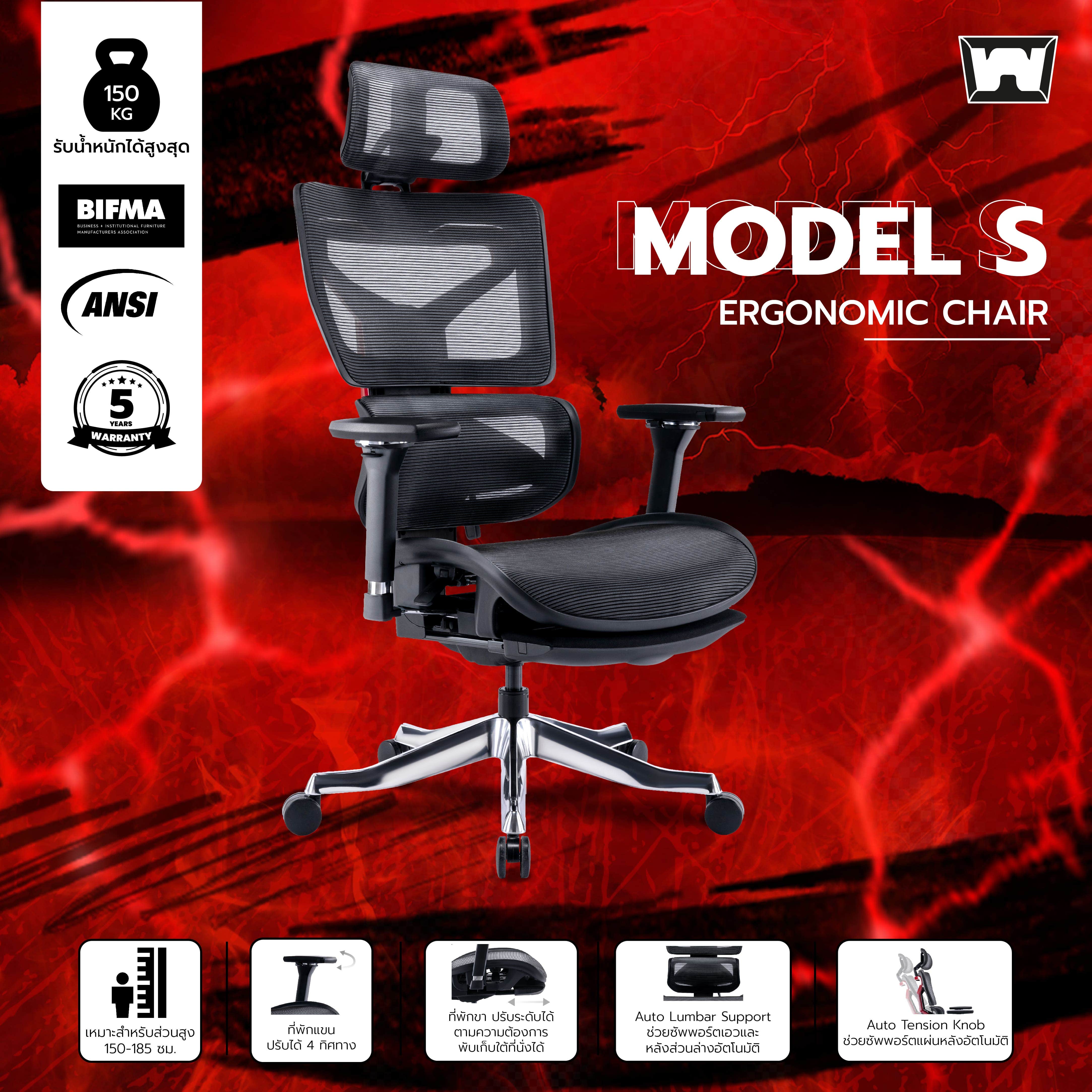 Work Station Office เก้าอี้เพื่อสุขภาพ รุ่น Model S - สีดำแดง 10