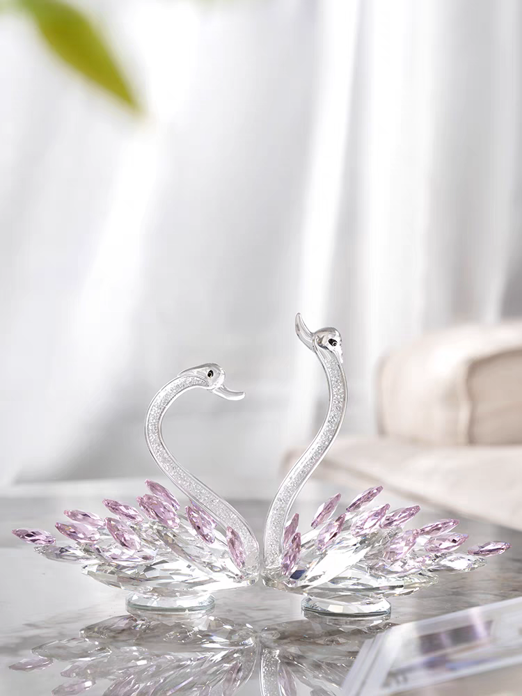 Chiranatda เครื่องประดับ คริสตัล Swan หงส์คู่ สีชมพู-1