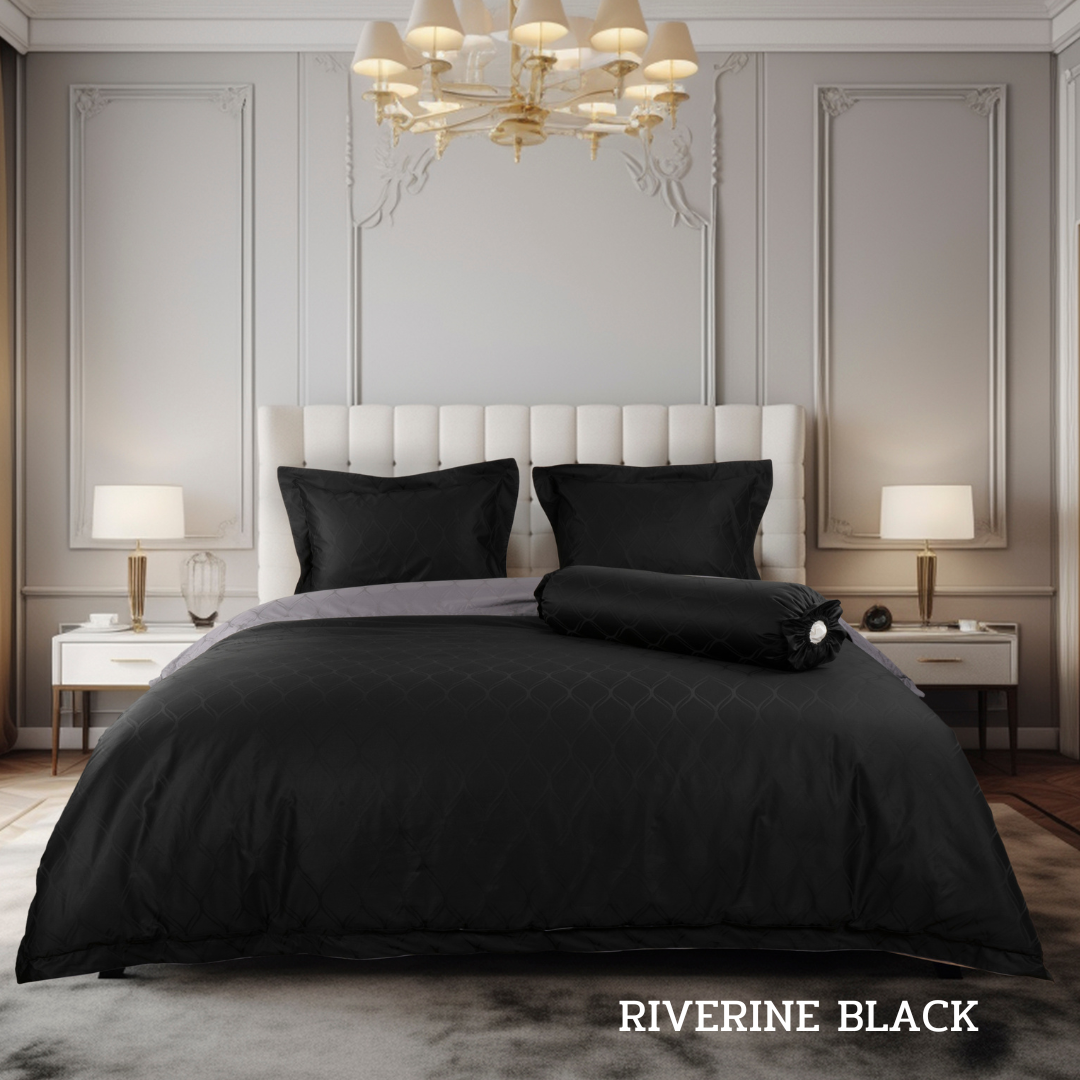 SYNDA ชุดผ้าปูที่นอน 3 ชิ้น 6 ฟุต รุ่น RIVERINE BLACK