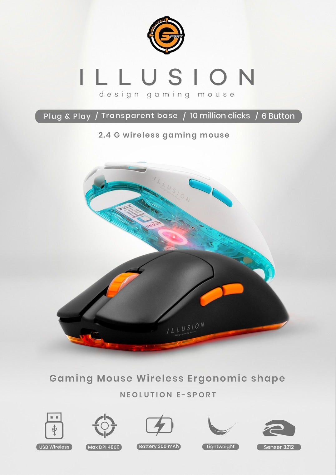 Neolution E-Sport Gaming Mouse iLLusion Black  เมาส์เกมมิ่งน้ำหนักเบา