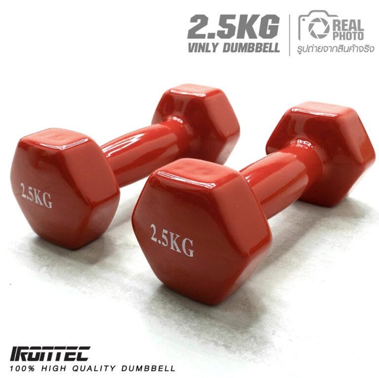 IRONTEC ดัมเบล 2.5KG (1 คู่) หุ้มยางไวนิล สีแดง 06