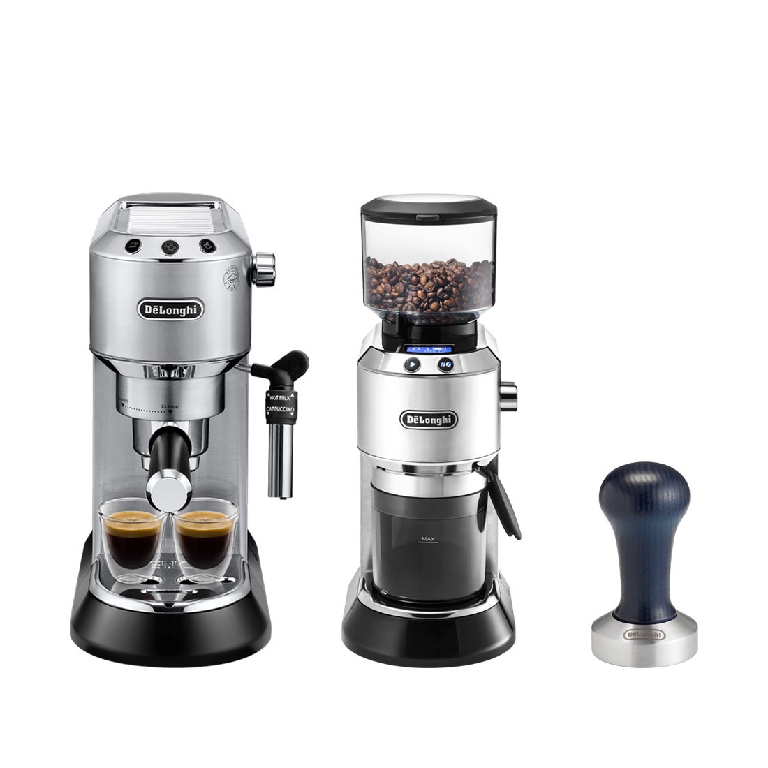 De'Longhi ชุดเครื่องชงกาแฟ Dedica เครื่องชงกาแฟเอสเพรสโซ EC685.M + KG521.M + แทมเปอร์ 02