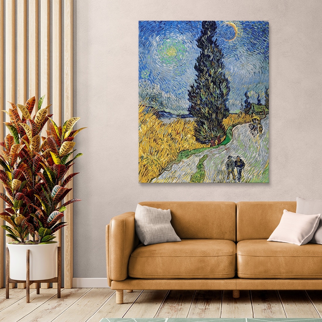 ภาพขึงเฟรมไม้พร้อมแขวน ARTPRINTSIAM - Vincent Van Gogh - Road With Cypress And Star 100x80cm-1