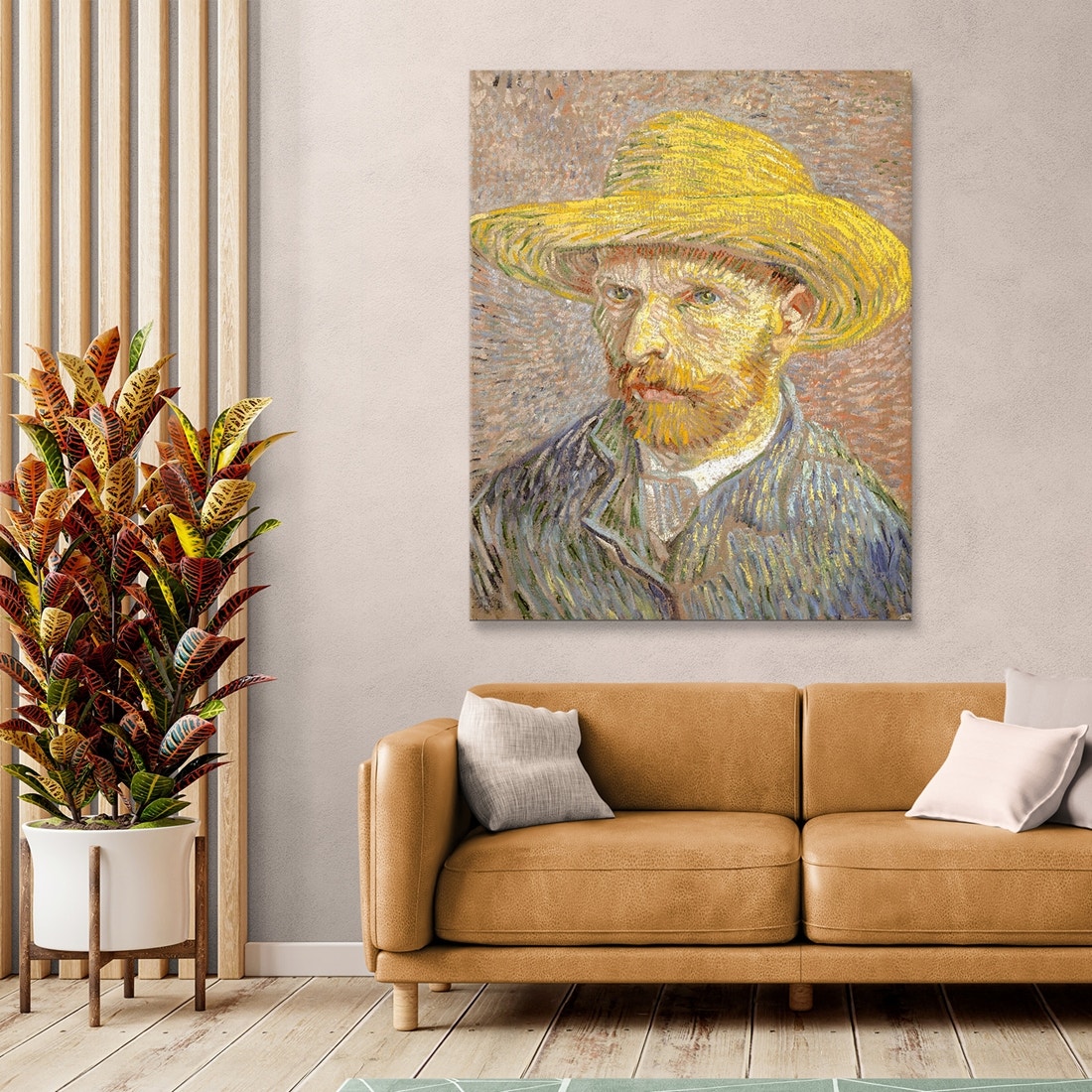 ภาพขึงเฟรมไม้พร้อมแขวน ARTPRINTSIAM - Vincent Van Gogh -  Self-Portrait with a Straw Hat 100x80cm-1