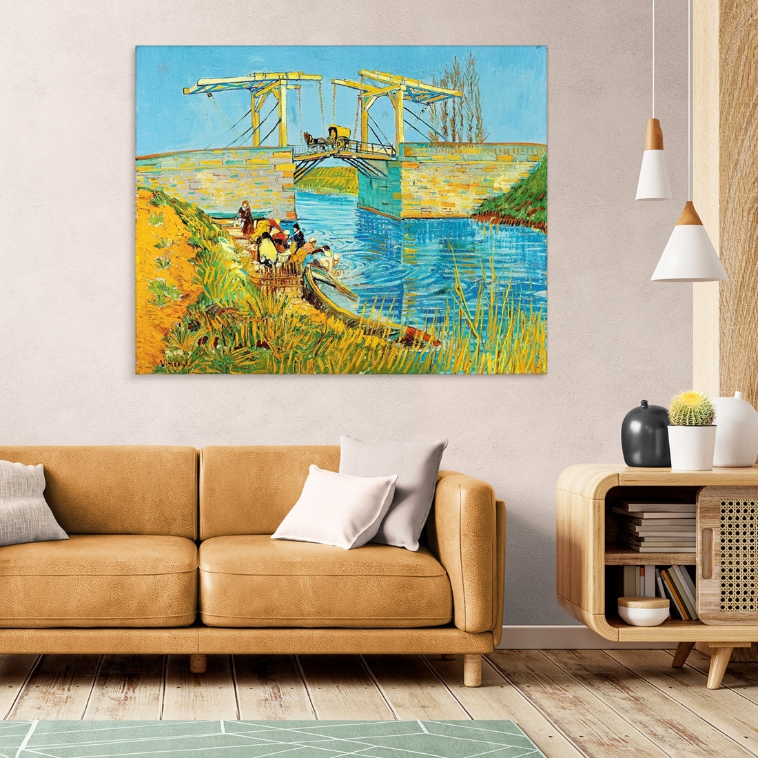 ภาพขึงเฟรมไม้พร้อมแขวน ARTPRINTSIAM - Vincent Van Gogh - The Langlois Bridge at Arles 100x80cm