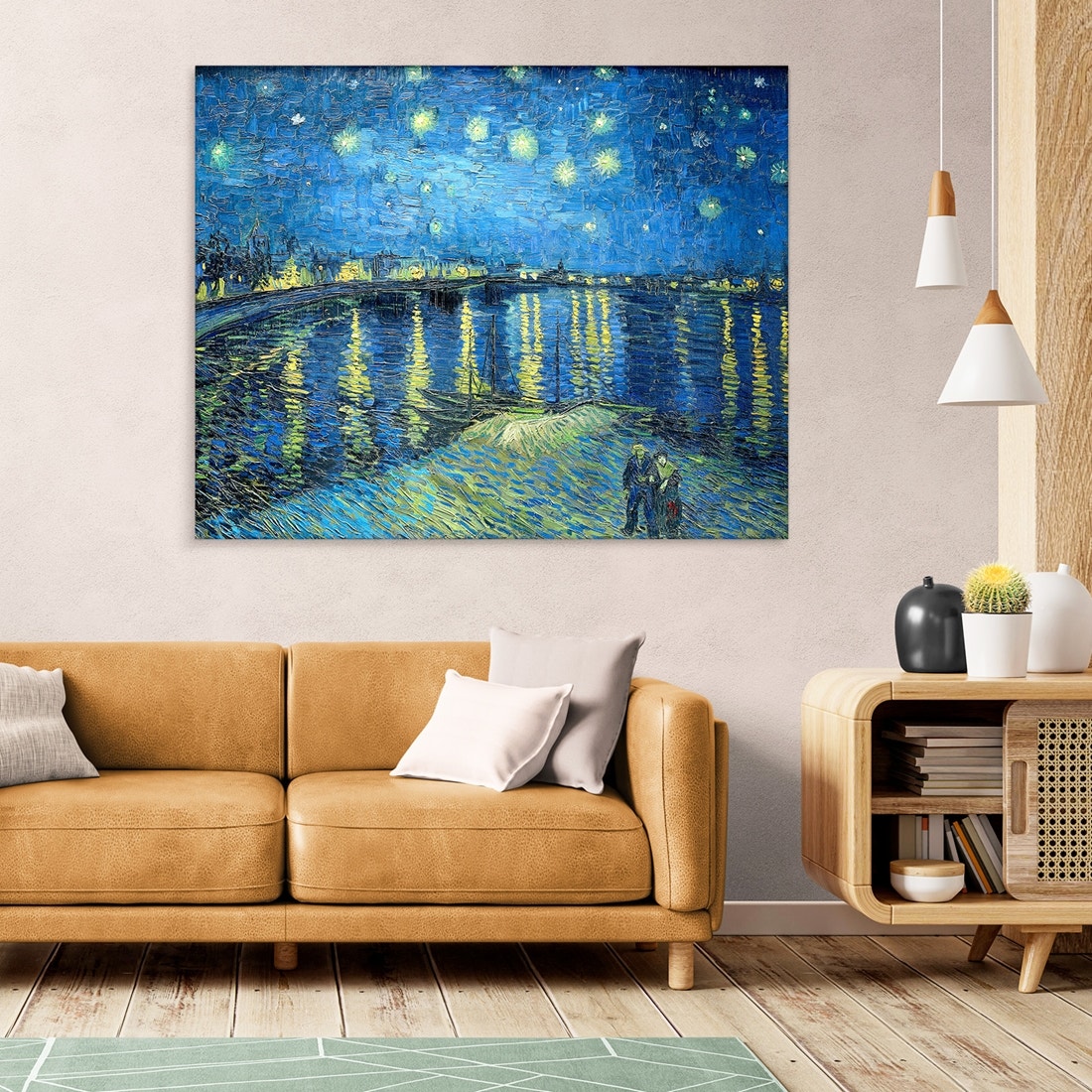 ภาพขึงเฟรมไม้พร้อมแขวน ARTPRINTSIAM - Vincent Van Gogh - The Starry Night over the Rhone 100x80cm