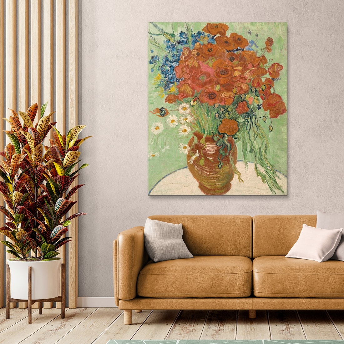 ภาพขึงเฟรมไม้พร้อมแขวน ARTPRINTSIAM - Vincent Van Gogh - Vase with Cornflowers and Poppies 100x80cm