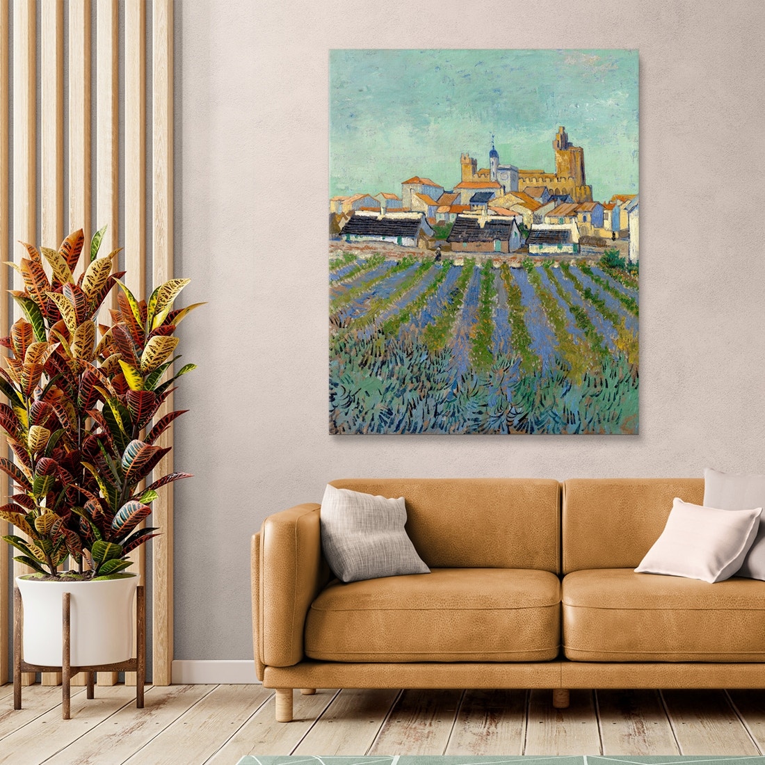 ภาพขึงเฟรมไม้พร้อมแขวน ARTPRINTSIAM - Vincent Van Gogh - View of Saintes-Maries 100x80cm