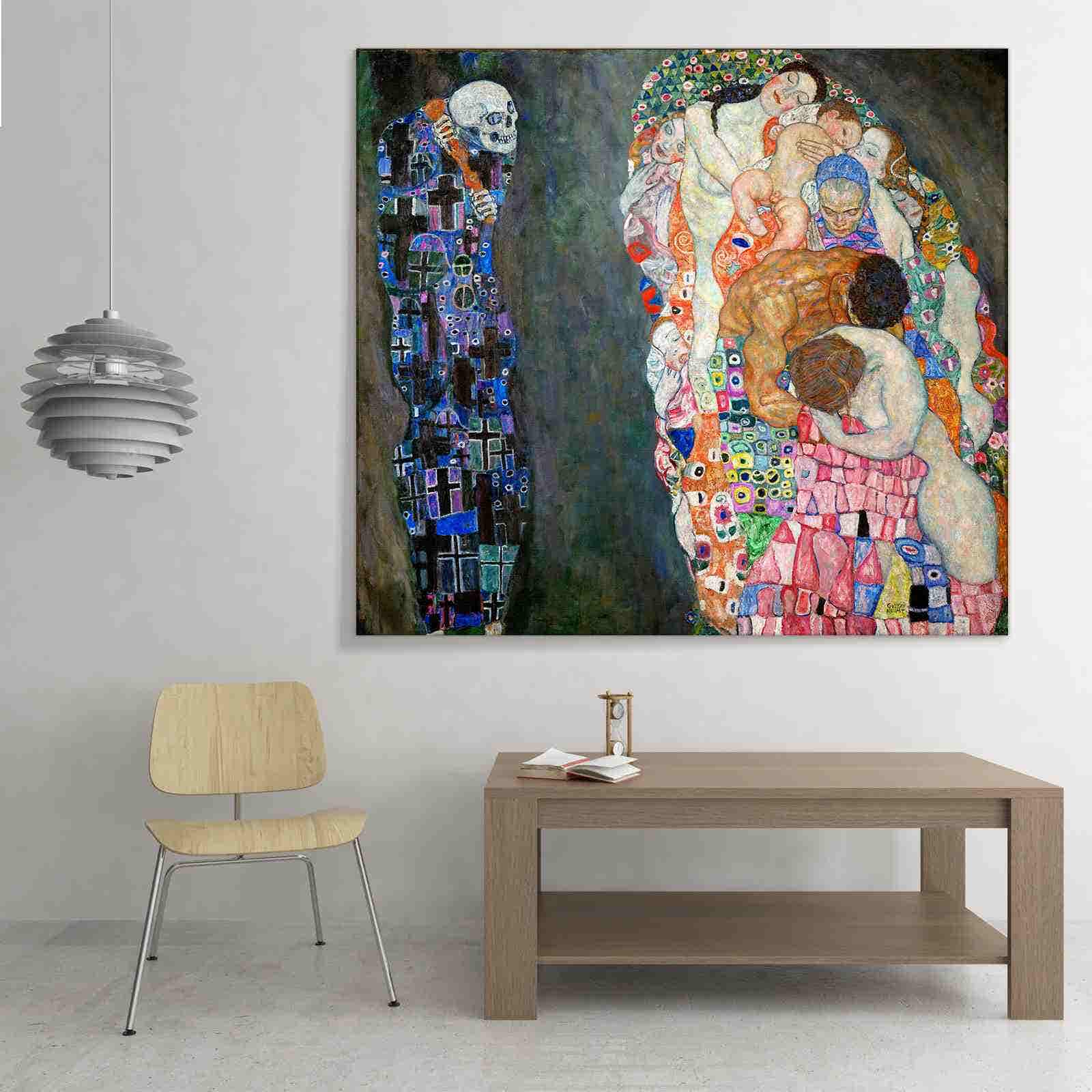 ภาพขึงเฟรมไม้พร้อมแขวน ARTPRINTSIAM - Gustav Klimt - Death and Life 80x80cm