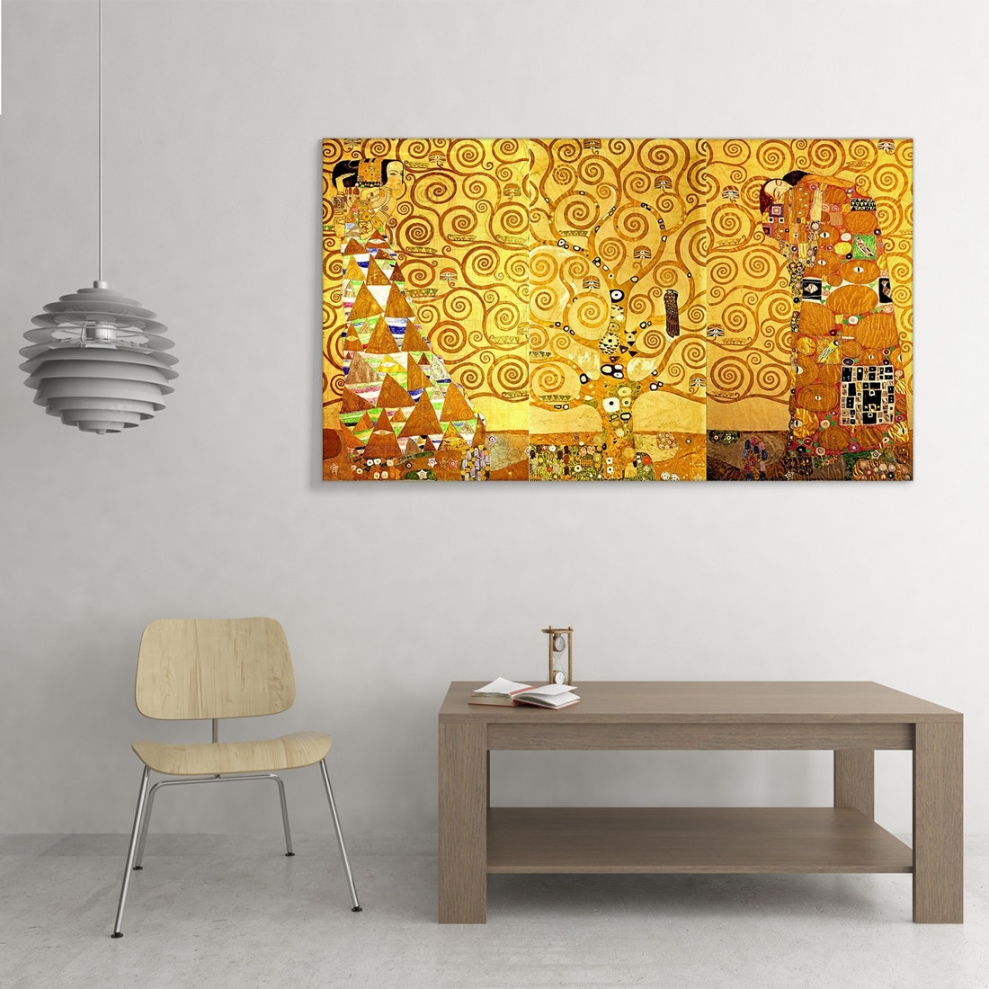 ภาพขึงเฟรมไม้พร้อมแขวน ARTPRINTSIAM - Gustav Klimt - Mural for the dining room of the Stoclet Palais Expectation - Tree of life - Fulfilment 125x75cm