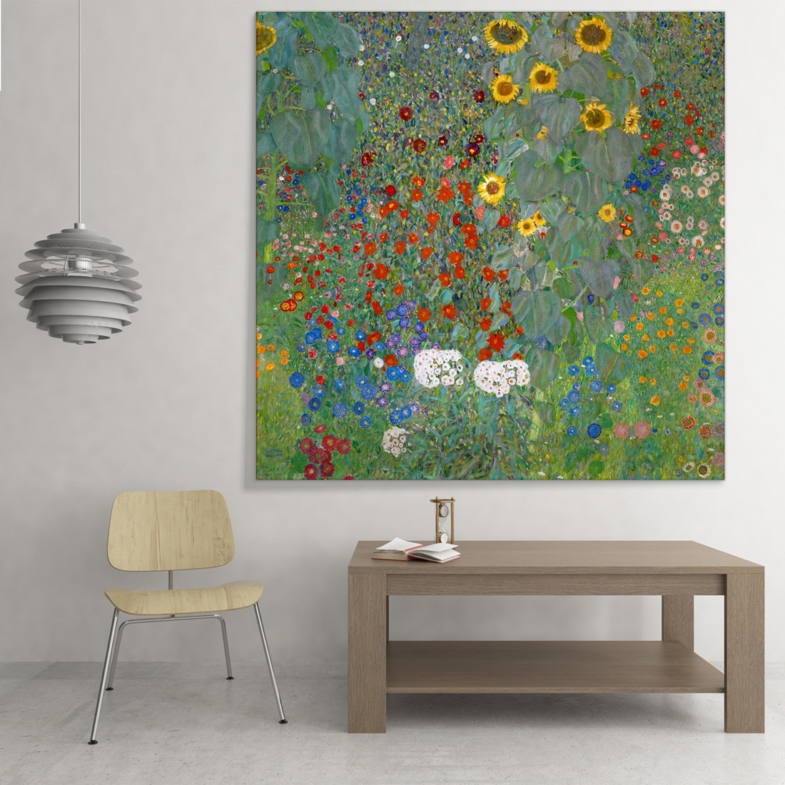 ภาพขึงเฟรมไม้พร้อมแขวน ARTPRINTSIAM - Gustav Klimt - Garden with sunflower 80x80cm-1