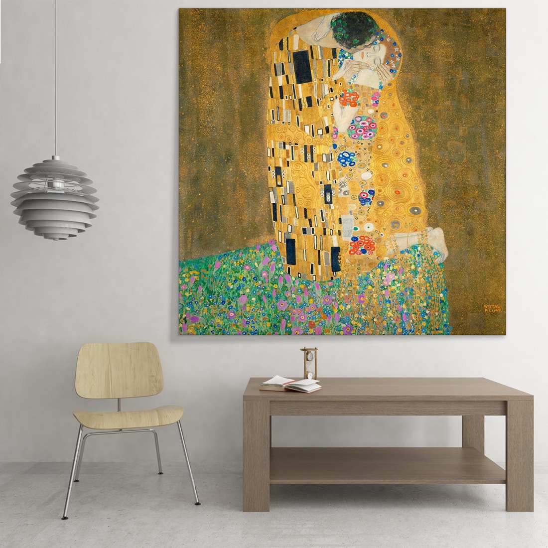 ภาพขึงเฟรมไม้พร้อมแขวน ARTPRINTSIAM - Gustav Klimt - The kiss 80x80cm-1