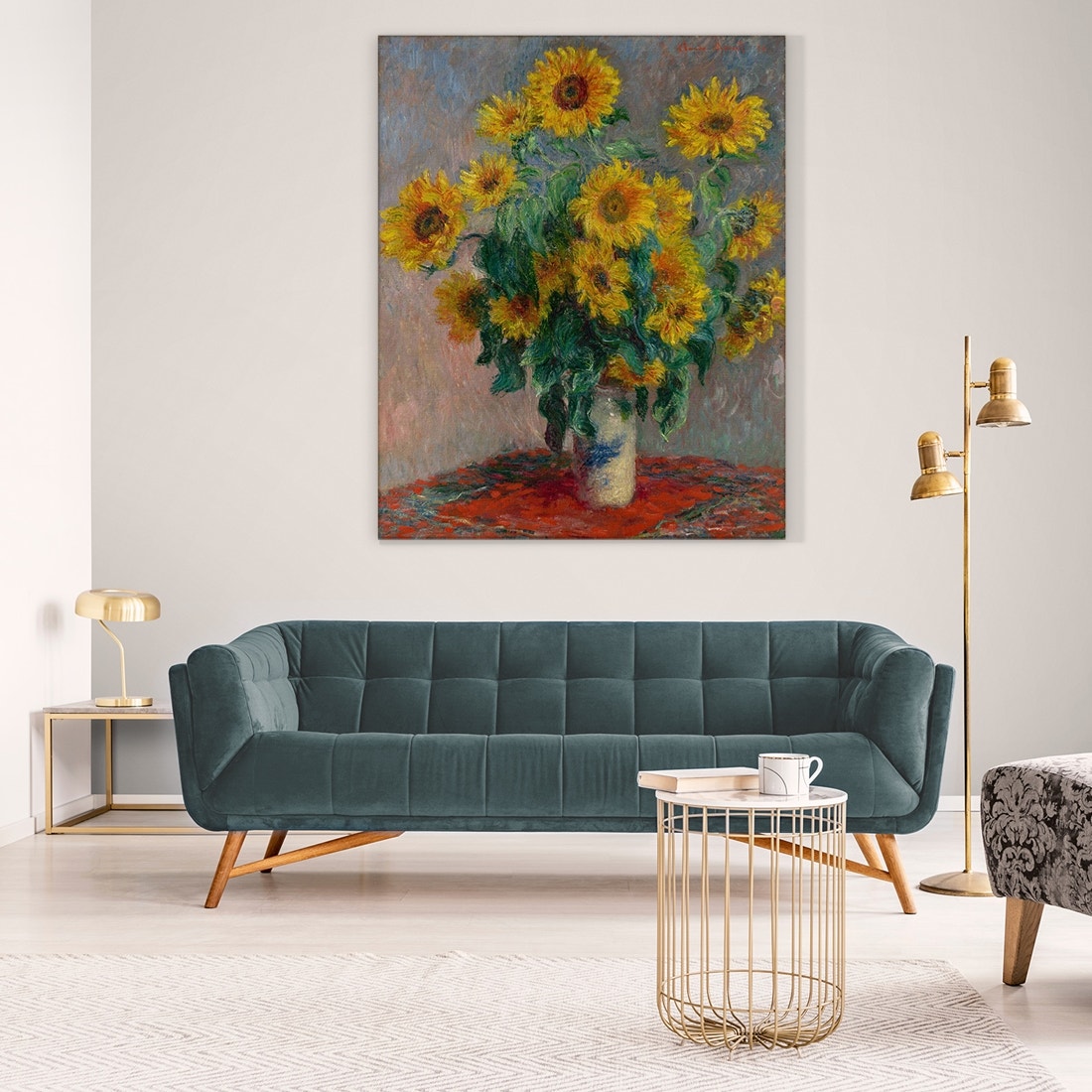 ภาพขึงเฟรมไม้พร้อมแขวน ARTPRINTSIAM - Monet Claude Oscar - Bouquet di girasoli 100x80cm-1