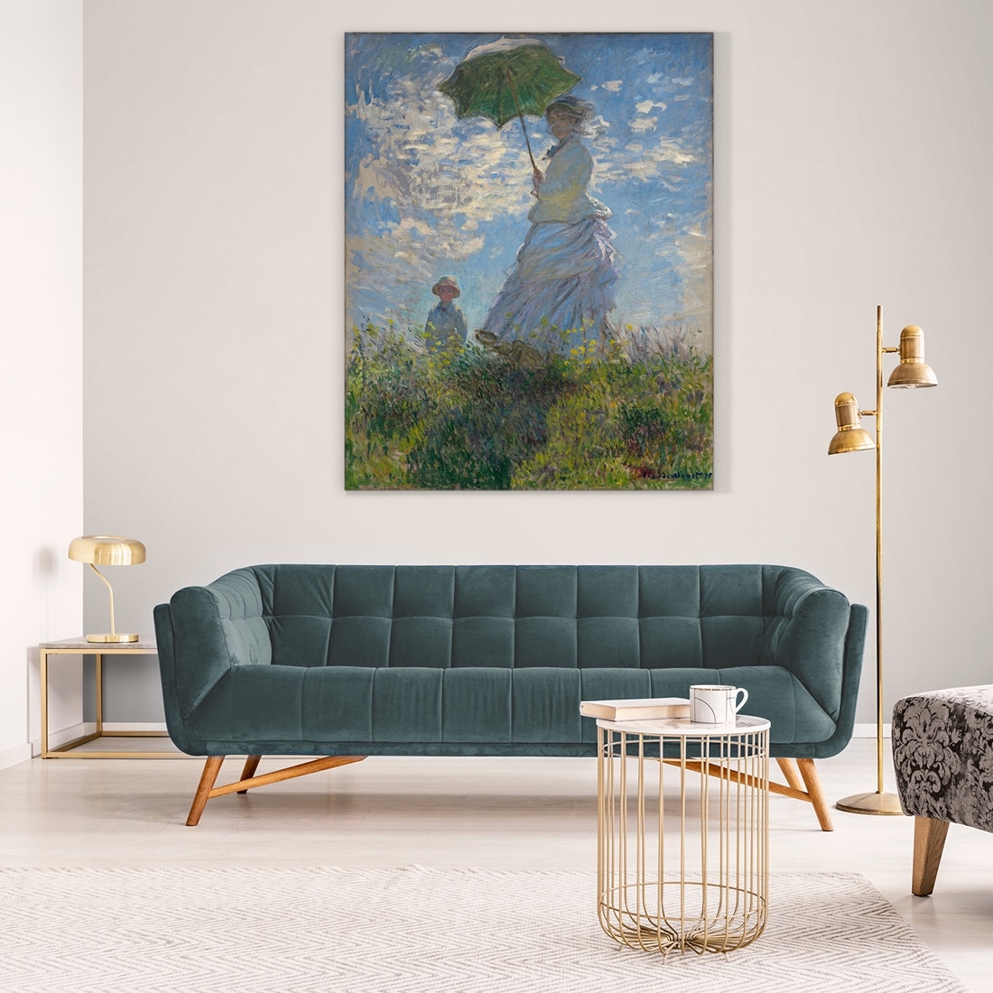 ภาพขึงเฟรมไม้พร้อมแขวน ARTPRINTSIAM - Monet Claude Oscar - Woman with a Parasol - Madame Monet and Her Son 100x80cm-1