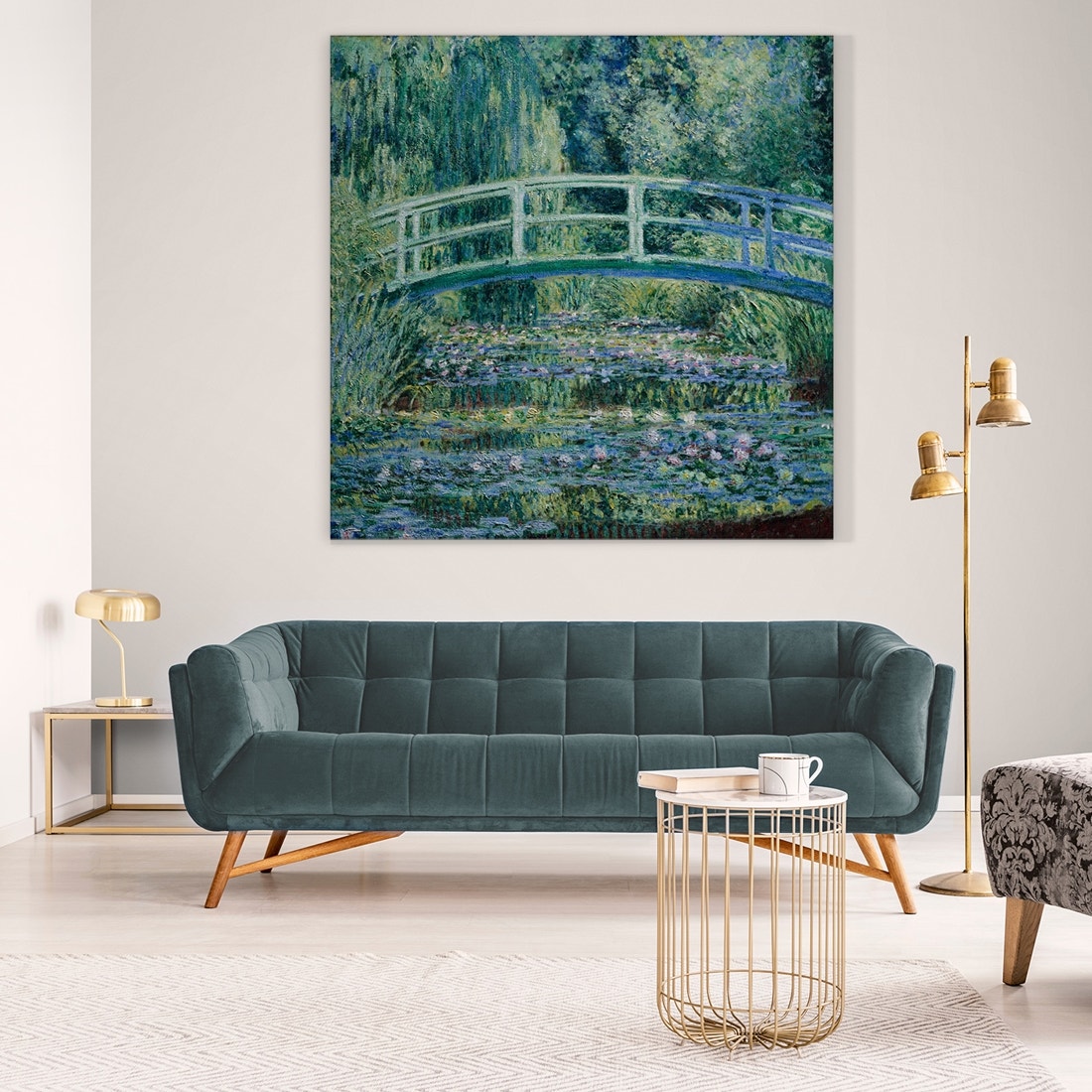 ภาพขึงเฟรมไม้พร้อมแขวน ARTPRINTSIAM - Monet Claude Oscar - Water Lilies and Japanese Bridge 80x80cm-1