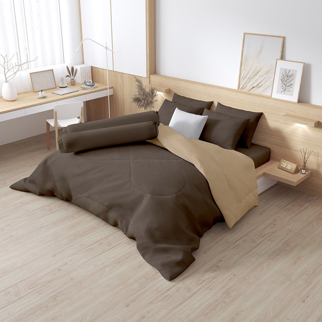 Microtex#Deep Taupe#1 King Comforter#90x100 Inch#SBR#-1