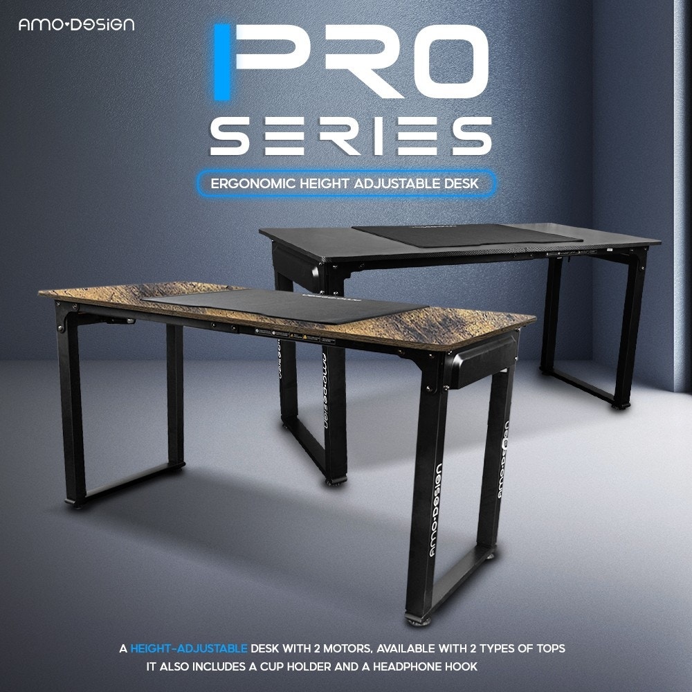 AMO DESIGN FEL Desk top 1.4m Carbon fiber + AMO DESIGN PRO Series FEL-Frame Black โต๊ะปรับระดับไฟฟ้า