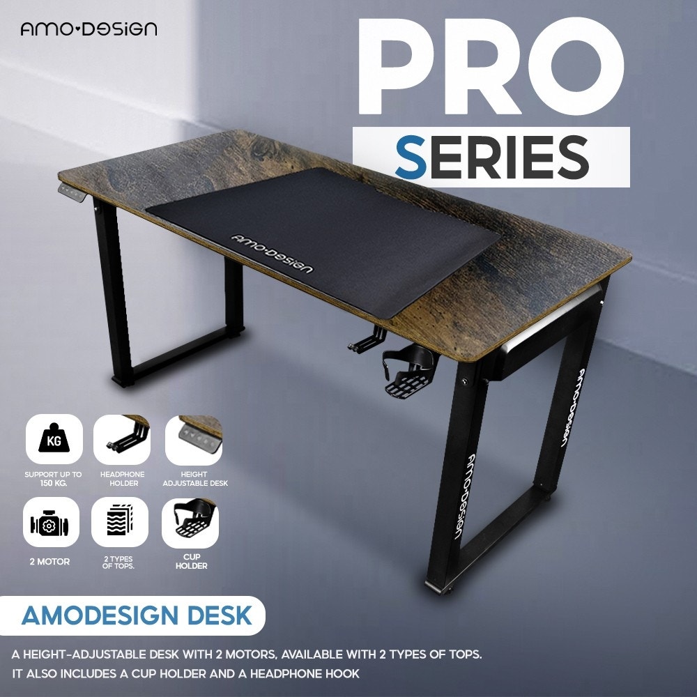 AMO DESIGN FEL Desk top 1.6m Antique wood + AMO DESIGN PRO Series FEL-Frame Black โต๊ะปรับระดับไฟฟ้า