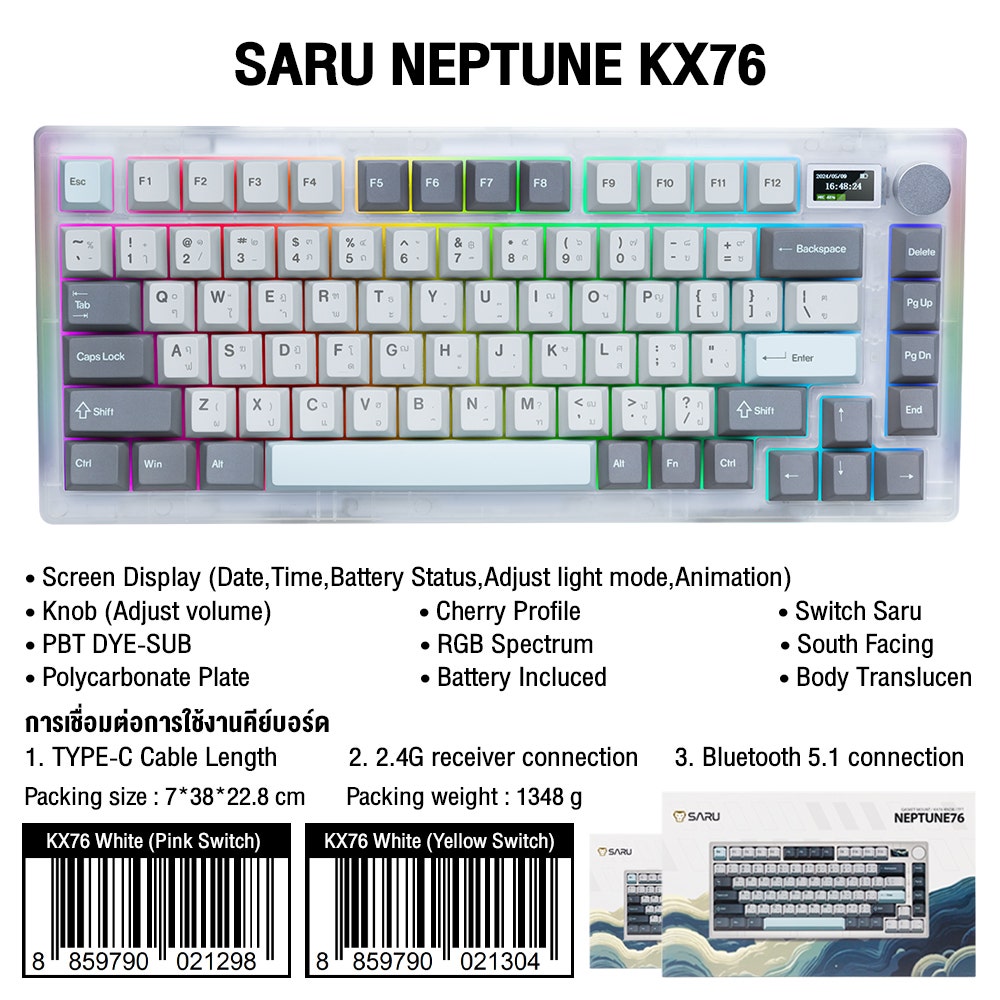 SARU คีย์บอร์ด Custom Keyboard รุ่น KX76 WHITE NEPTUNE GALAXY